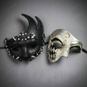 Venetian Swan Phantom Masquerade Halloween Party Mask Black Silver